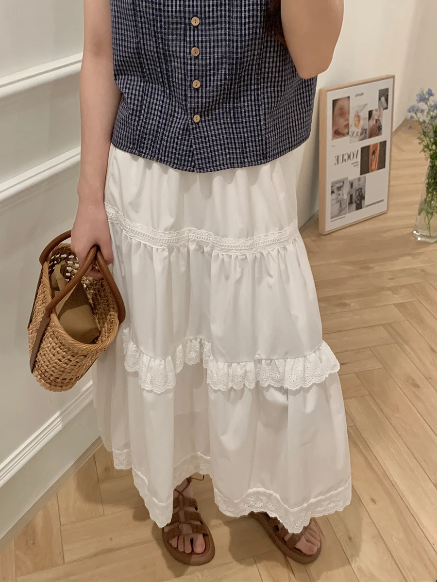 

Юбка Uniko с высокой талией, плиссированная, А-силуэт, женская, летняя, в корейском стиле, стройнящая, миди, многослойная, «торт», юбка-парасолька