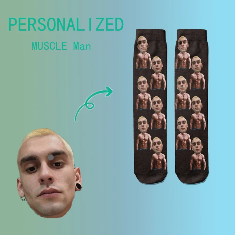 Funny Muscle Man Face Socks Custom DIY Socks 3D Printed Personalized Logo Fashion Men Women Tube Socks Drop Shipping