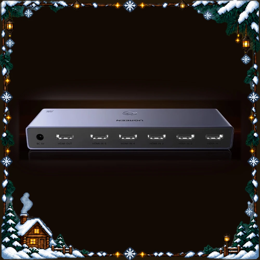 UGREEN 25141 HDMI Switch CM693 HDMI 2.1 5 Inputs 1 Output 8K60Hz 40Gbps Button and Remote Control Aluminum Alloy Housing