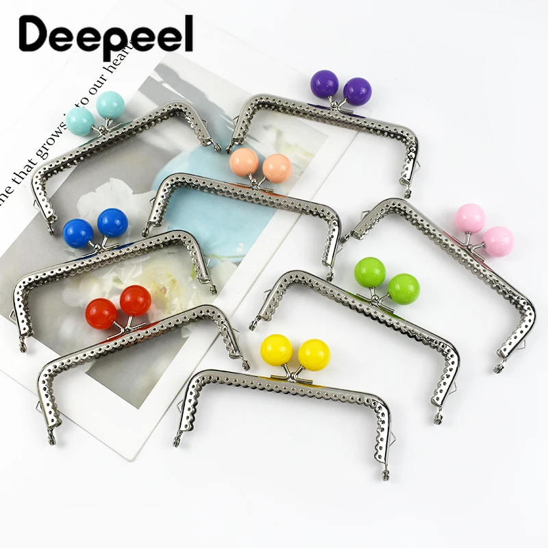 1Pc Deepeel 12.5cm Metal Bag Handle for Women Purse Frame Colored Bead Handbag Kiss Clasp DIY Sewing Brackets Bags Accessories