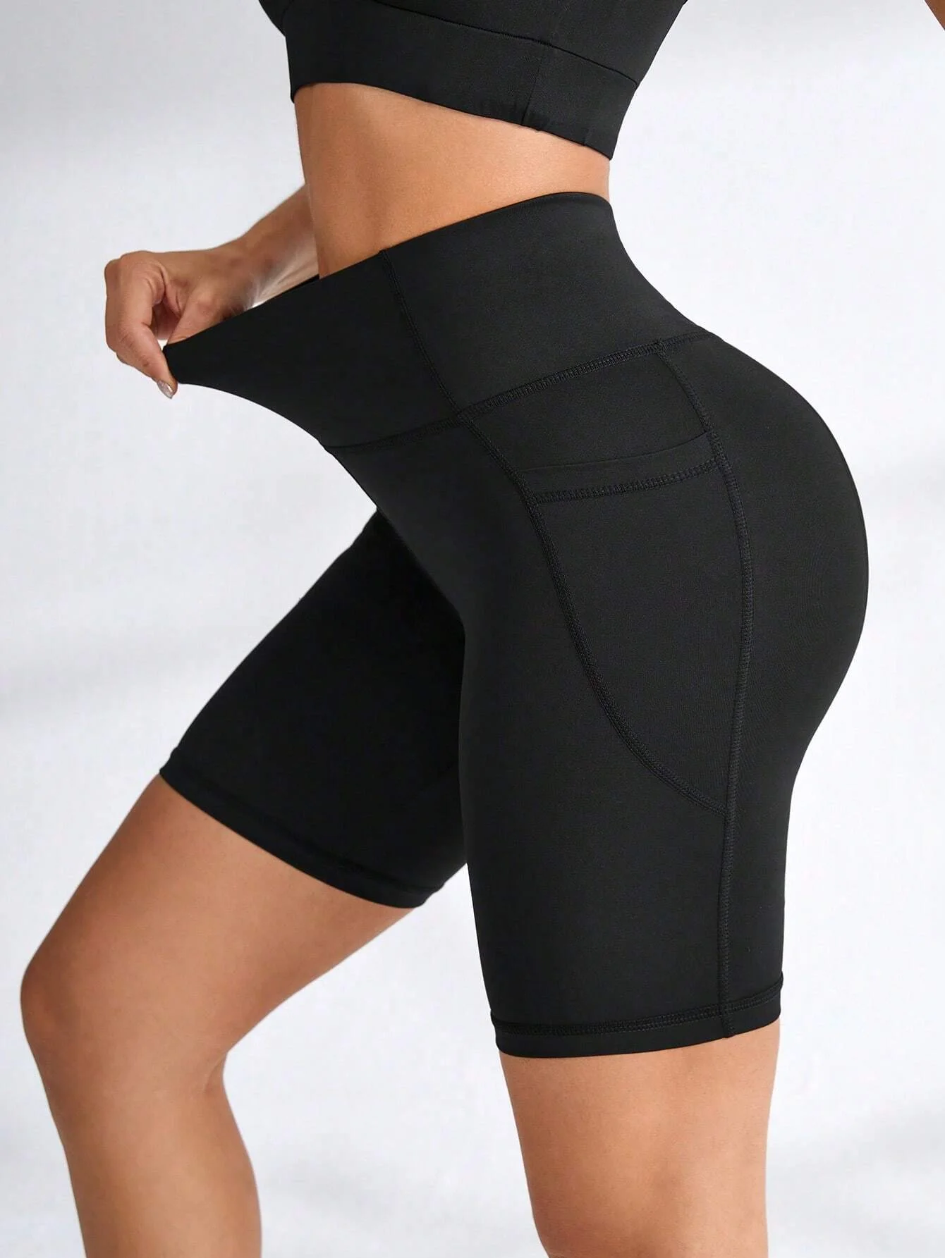 3-delige Sportstudio Effen Kleur Slim-Fit Sportshorts Met Hoge Taille En Zakken