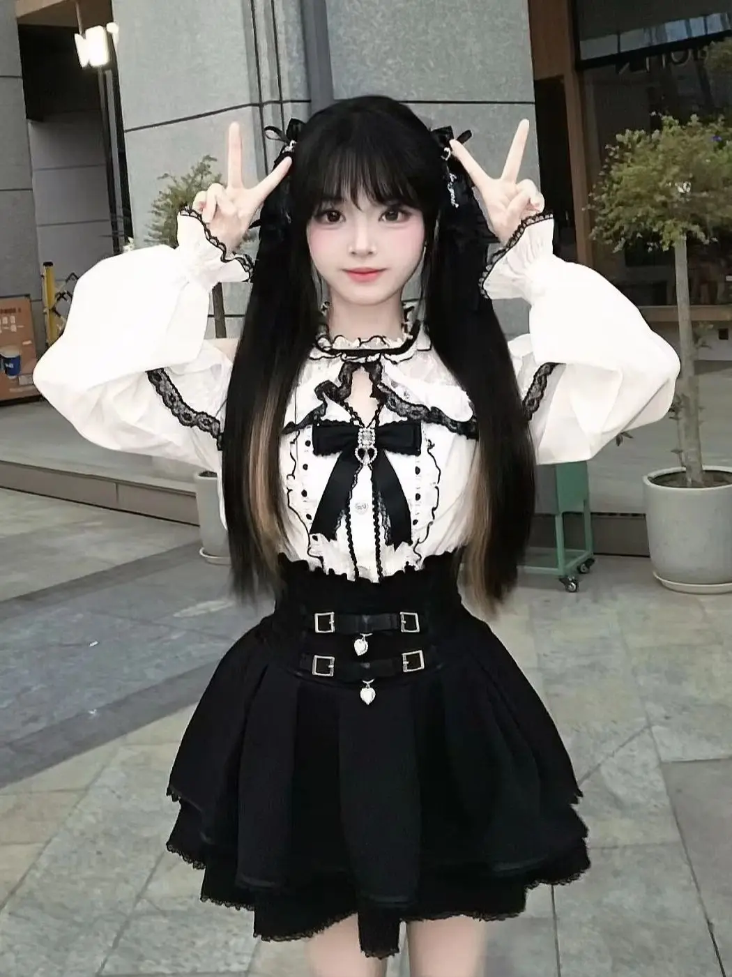 Japanese Kawaii J-Fashion Jirai Kei Ryousangata 2Piece Set Sweet Lace Off-Shoulder Blouse High-Waisted Mini Skirt Women