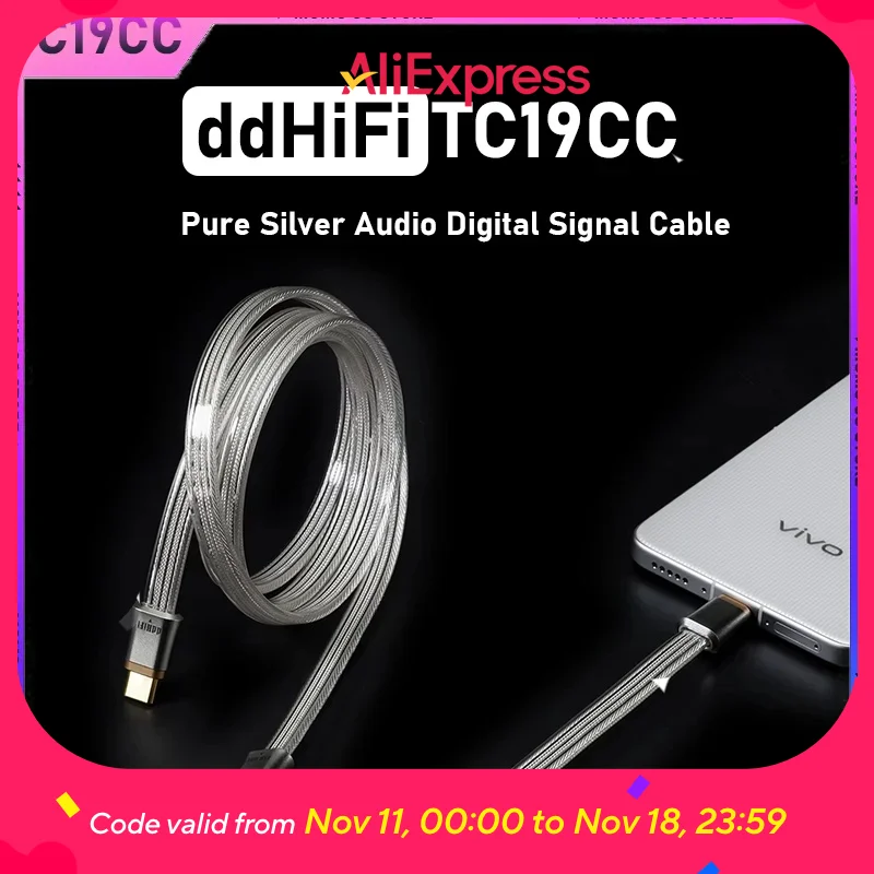 95cm Ddhifi Tc19cc Flagship Pure Silver Usb-C Ctoc Otg Audio Digital Signal Cable Bc Ba Usb Four-Wire Parallel  Headphone