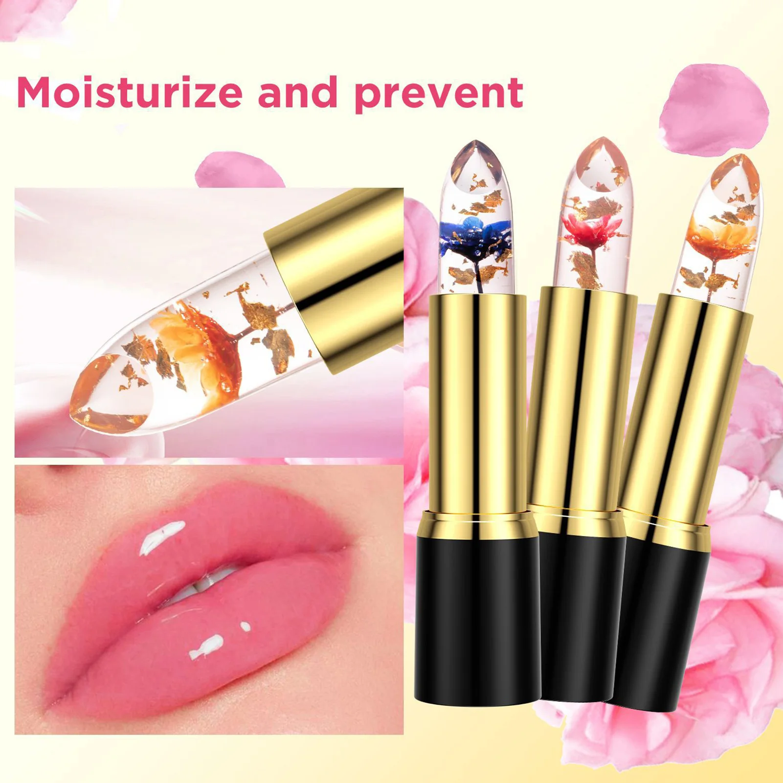 1pc Jelly Flower Lip Balm Moisture Lip Balm Attractive Candy-flavored Lip Gloss Natural Temperature Changed Color Lipstick