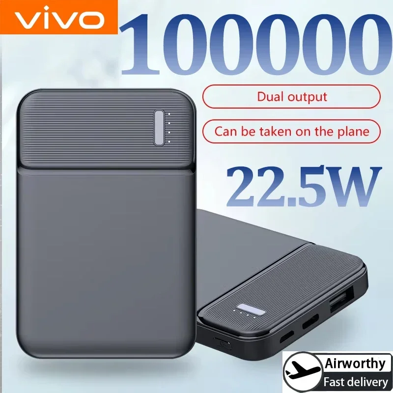 VIVO 100000mAh High Capacity Power Bank 22.5W Super Fast Charging Battery External Battery Portable PowerBank For IPhone Samsung