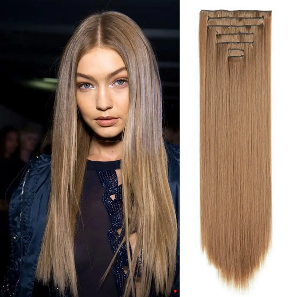 Envoltório reto longo sintético em torno do rabo de cavalo, extensão do cabelo clip-in rabo de cavalo resistente ao calor, antiderrapante peruca artificial