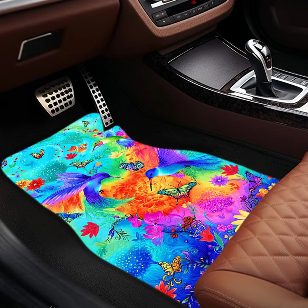 Floral And Fauna Print Car Floor Mats - Non-Slip Polyester Fiber Vehicle Mat Set - 1pc/2pcs/4pcs Options - Washable Front And Re