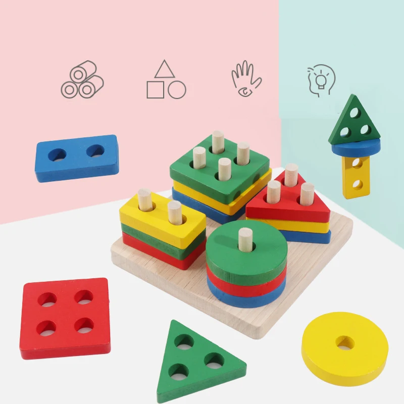 Montessori brinquedo de madeira blocos de construção mini tamanho brinquedos educativos para crianças formas coloridas aprendizagem precoce crianças quebra-cabeça brinquedos