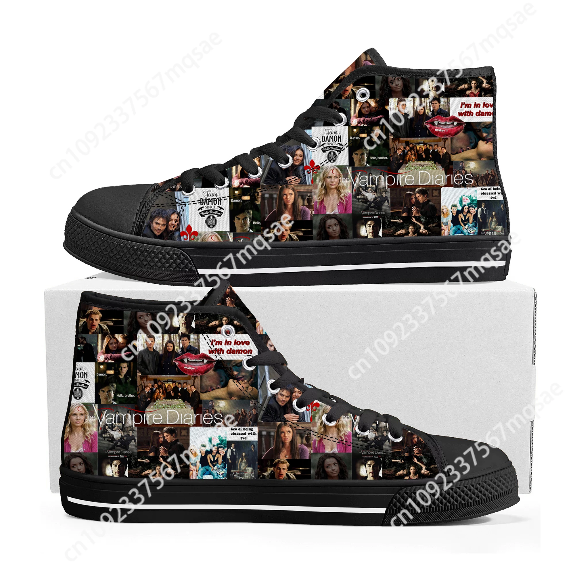 The Vampire Diaries Damon Salvatore High Top Sneakers High Quality Mens Womens Teenager Canvas Sneaker Couple Shoes Custom Shoe