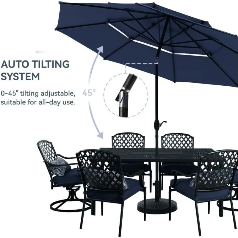 GREEN PARTY 10ft Outdoor Patio Umbrella, Auto-Tilt Market Table Umbrellas with Crank, 8 Sturdy Ribs & 1.5