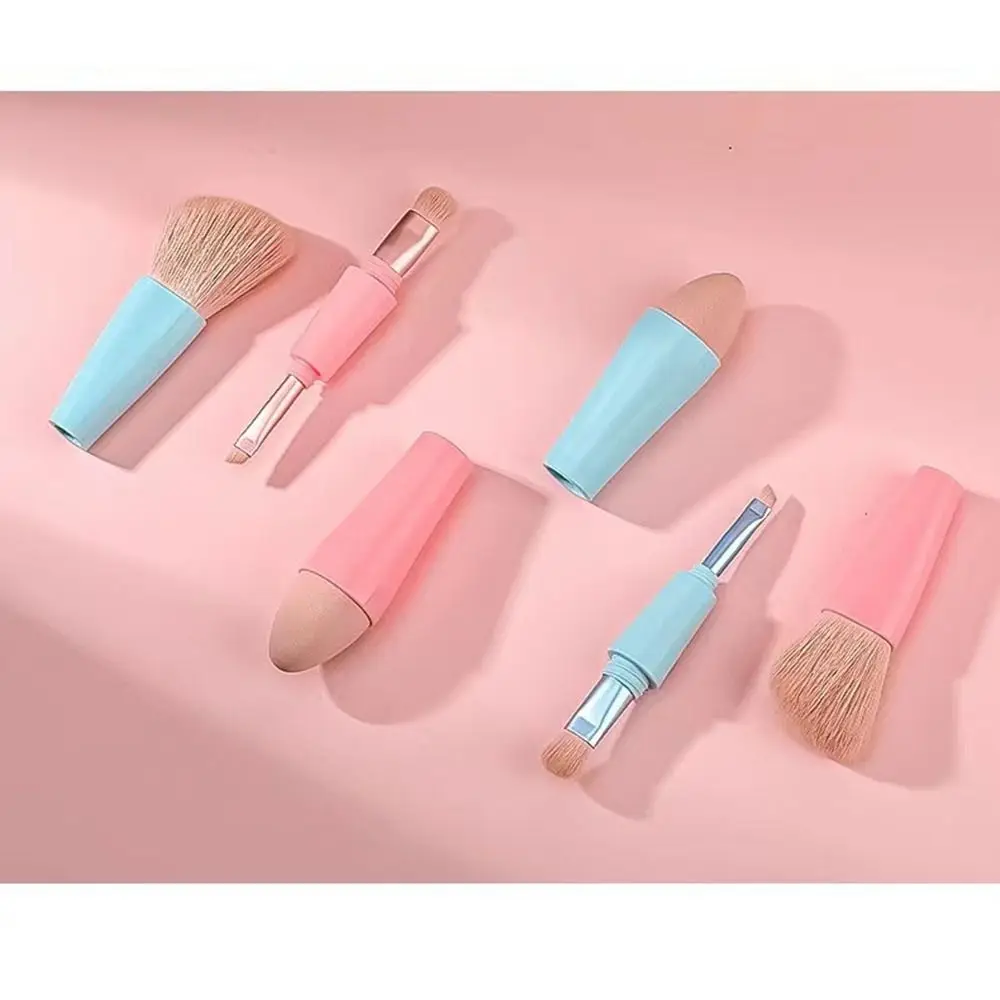 Set di pennelli per trucco 4 in 1 Pennello per fodera morbida Pennello per ombretto Pennello per carnagione Pennello per cipria Pennelli cosmetici a doppia estremità da viaggio