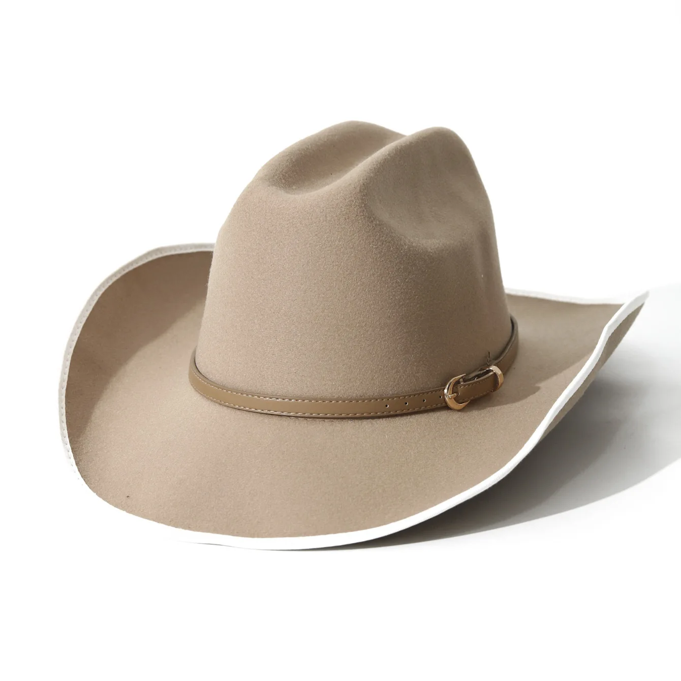 Western Curved Brim Cowboy Fedora with Belt Buckle, Moldable Wool Felt Hat