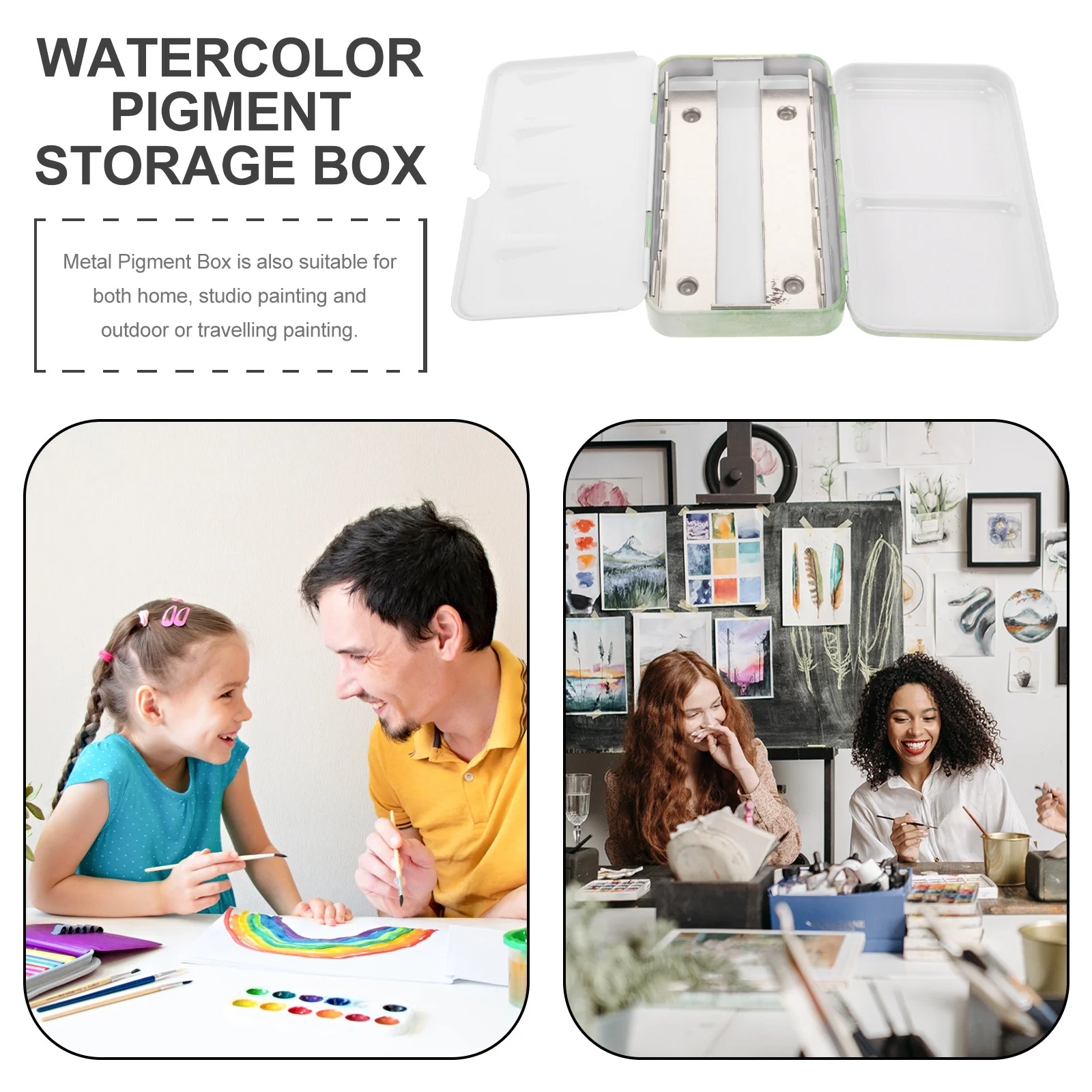 

2pcs Watercolor Palette Box Foldable Iron Portable Travel Kit With Mixing Pan Durable Compact Trifold Art Supplies For Artists