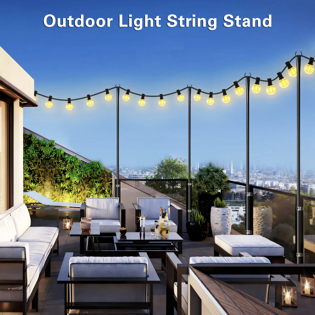 2/4/6 Pack String Light Poles for Outside Garden, Adjustable Heavy-Duty Metal lamp stand for Outdoor String Lights with Fork
