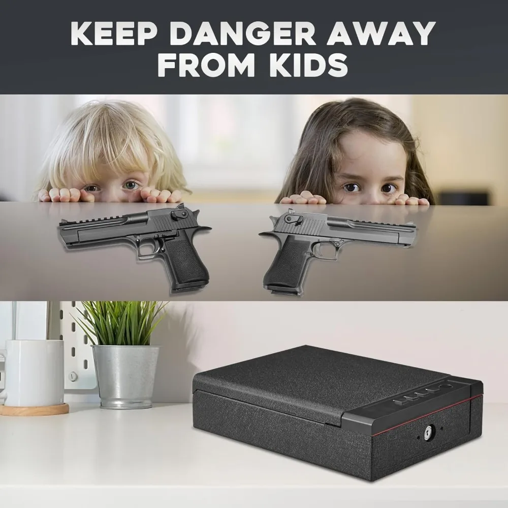 Biometric Fingerprint Gun Safe, Three Ways Quick Access Gun Lock Box for Pistols with Keys, Key Pad, USB-C Port and LED Light, B