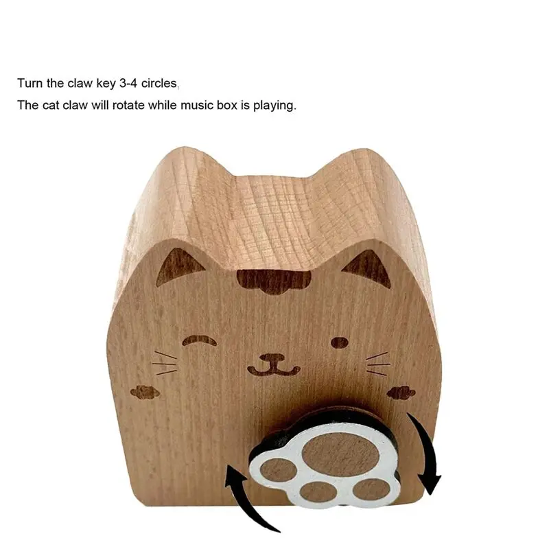 A01F-Wood Cat Wind Up Music Box Mechanism Movement Musical For Birthday Gifts A 1 Piece