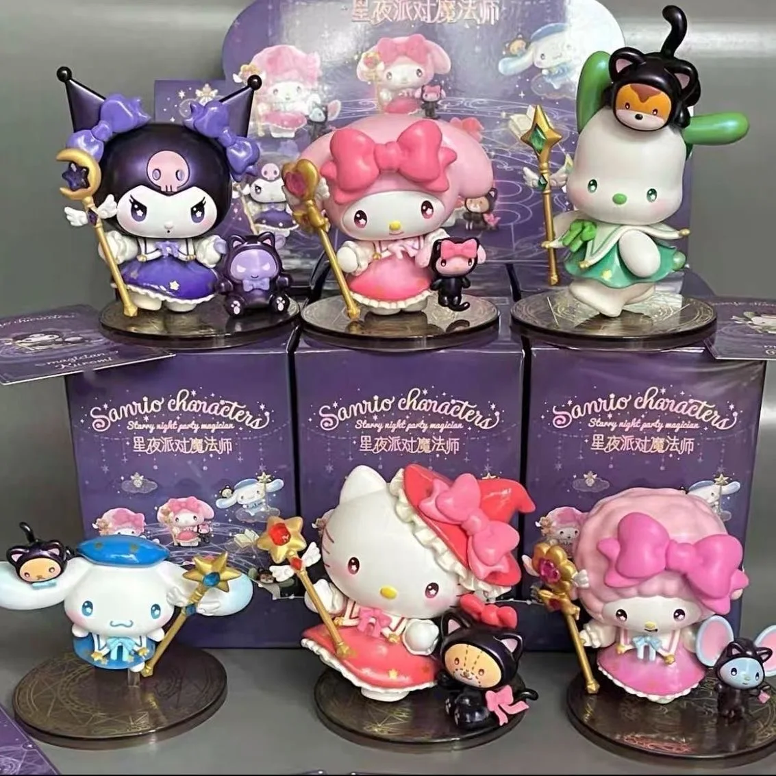 Anime Sanrio Character Starry Night Party Magician Series Blind Box My Melody Kuromi Hellokitty Piano Cute Toy Doll Gift
