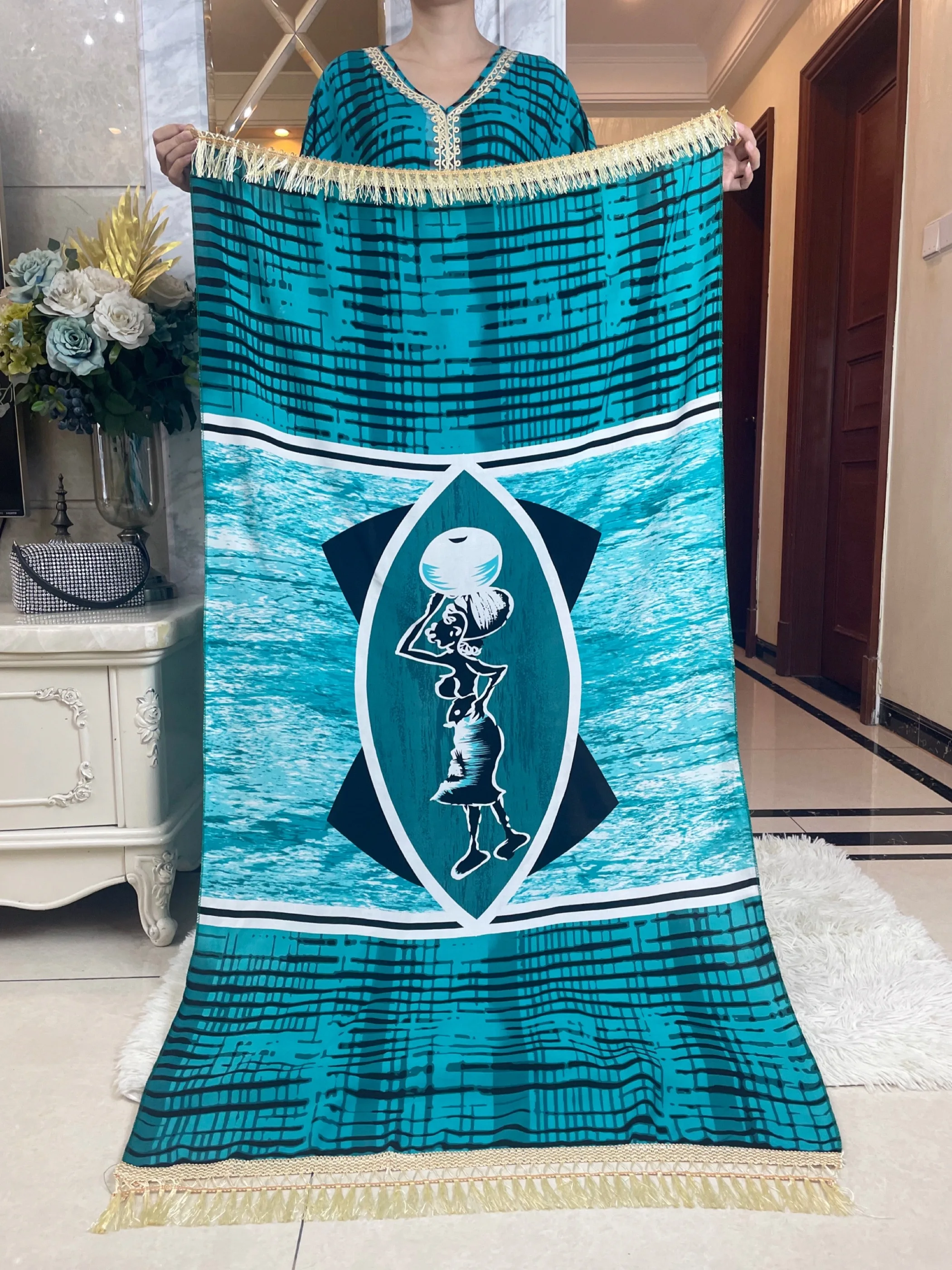 2024New African Women Abayas Cotton Fabric Dresse With Big Scarf For Women Summer Short Sleeve Muslim Robe Traditional Clothing