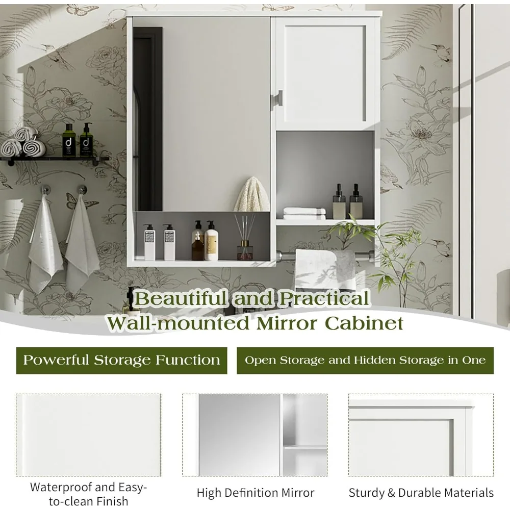 خزانة ذات مرآة مثبتة على الحائط لتخزين الحمام فوق المرحاض