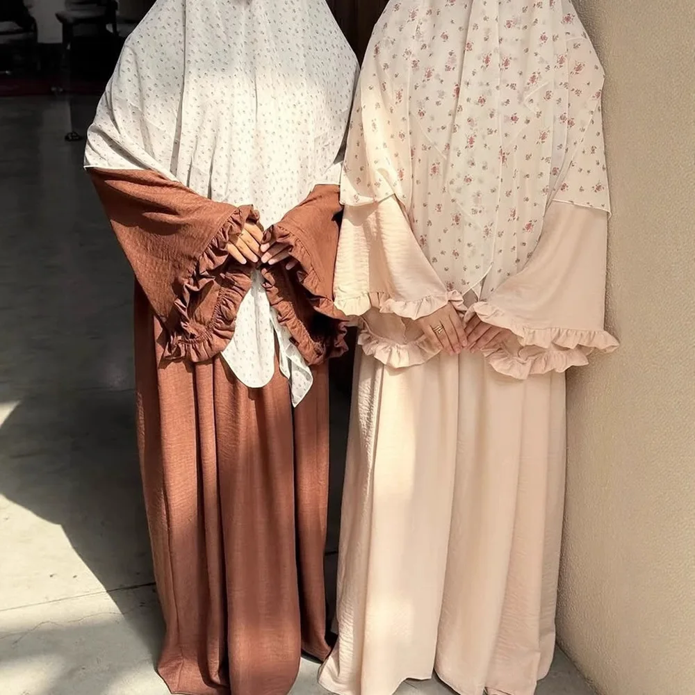 

Ramadan Dubai Abaya Ruffles Sleeve Jalabiya Turkey Kaftan Women Muslim Dress Eid Djellaba Islam Clothing Morocco Femme Caftan