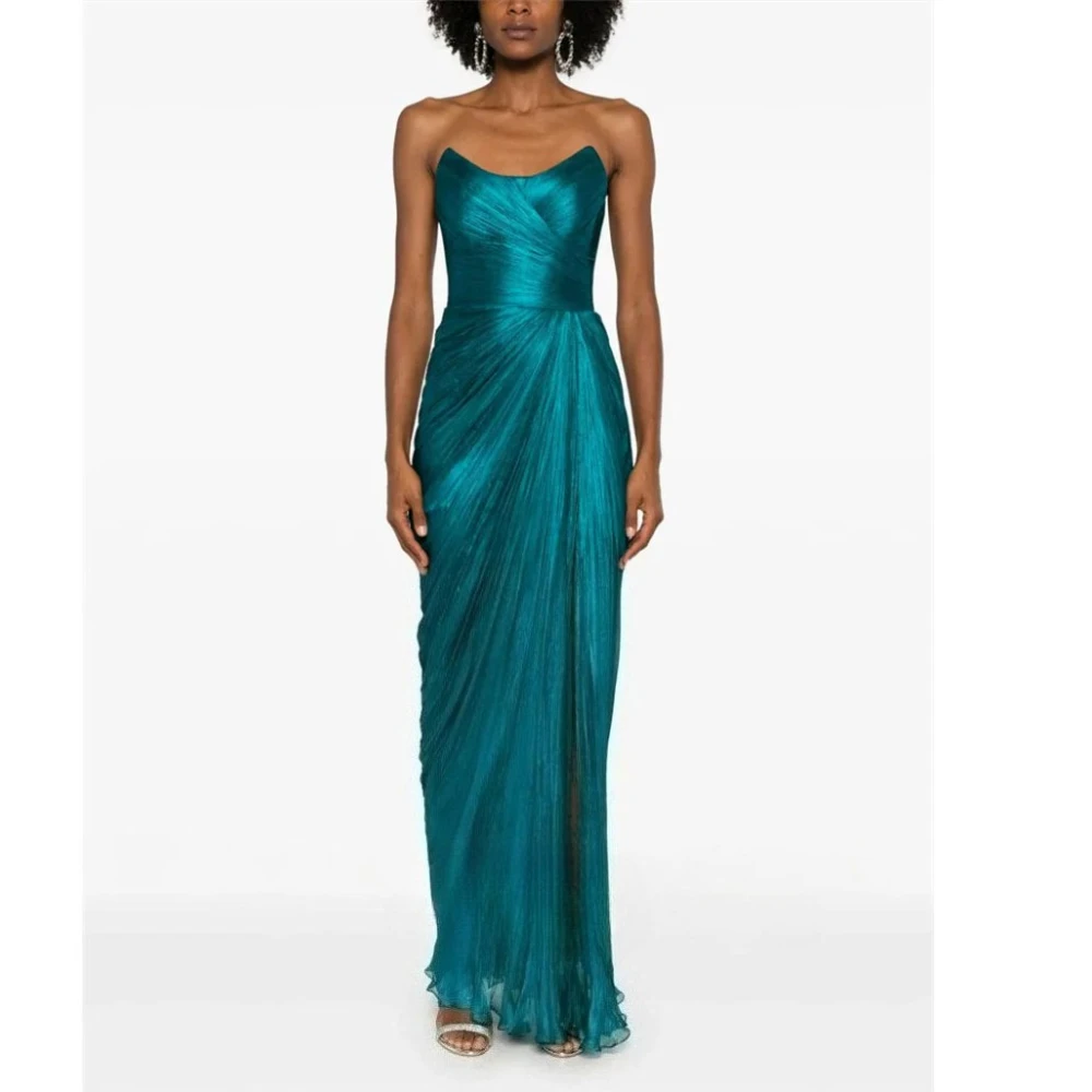 

Elegant Strapless Green Evening Dress For Sexy Women Shiny Chiffon Prom Dresses Formal Floor Length Wedding Party Guest Gown