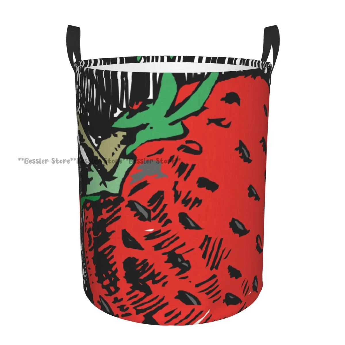 

Laundry Basket Cute Strawberry Round Storage Bin Collapsible Hamper Clothes Bucket Organizer