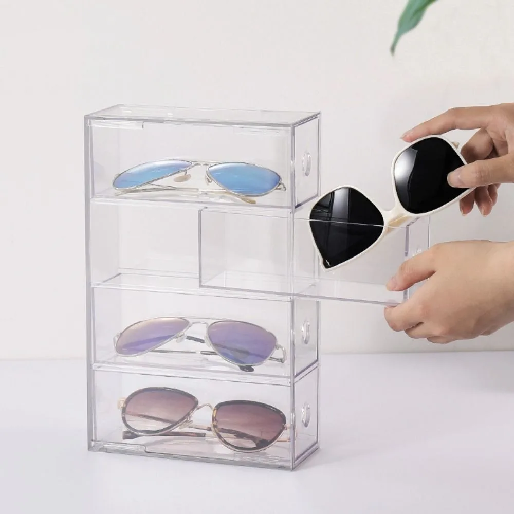 New Four Layers Acrylic Glasses Case Desktop Drawer Style Sunglasses Case Transparent Display Glasses Storage Box