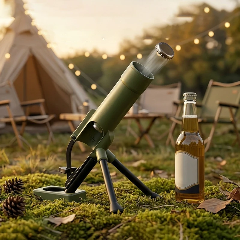 

Beer Bottle Mortar Bottle Opener, 51mm Mortar Beer Bottle Opener Heavy-duty Tactical Cap Launcher Hands-free Push Down Opener Me