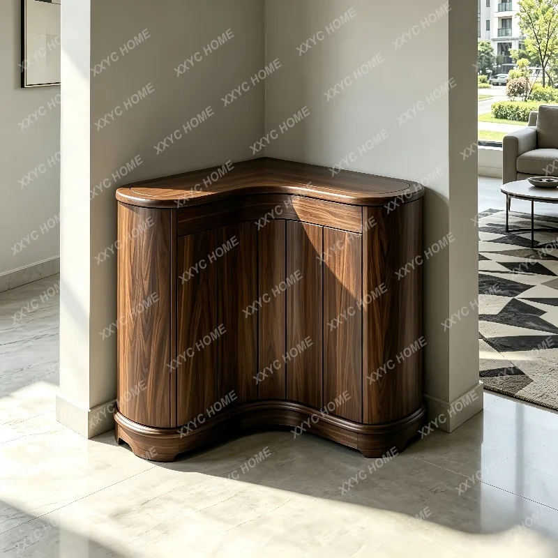 XX New Chinese Black Walnut Corner Cabinet Solid Wood Wall Storage Shelf Custom Furniture