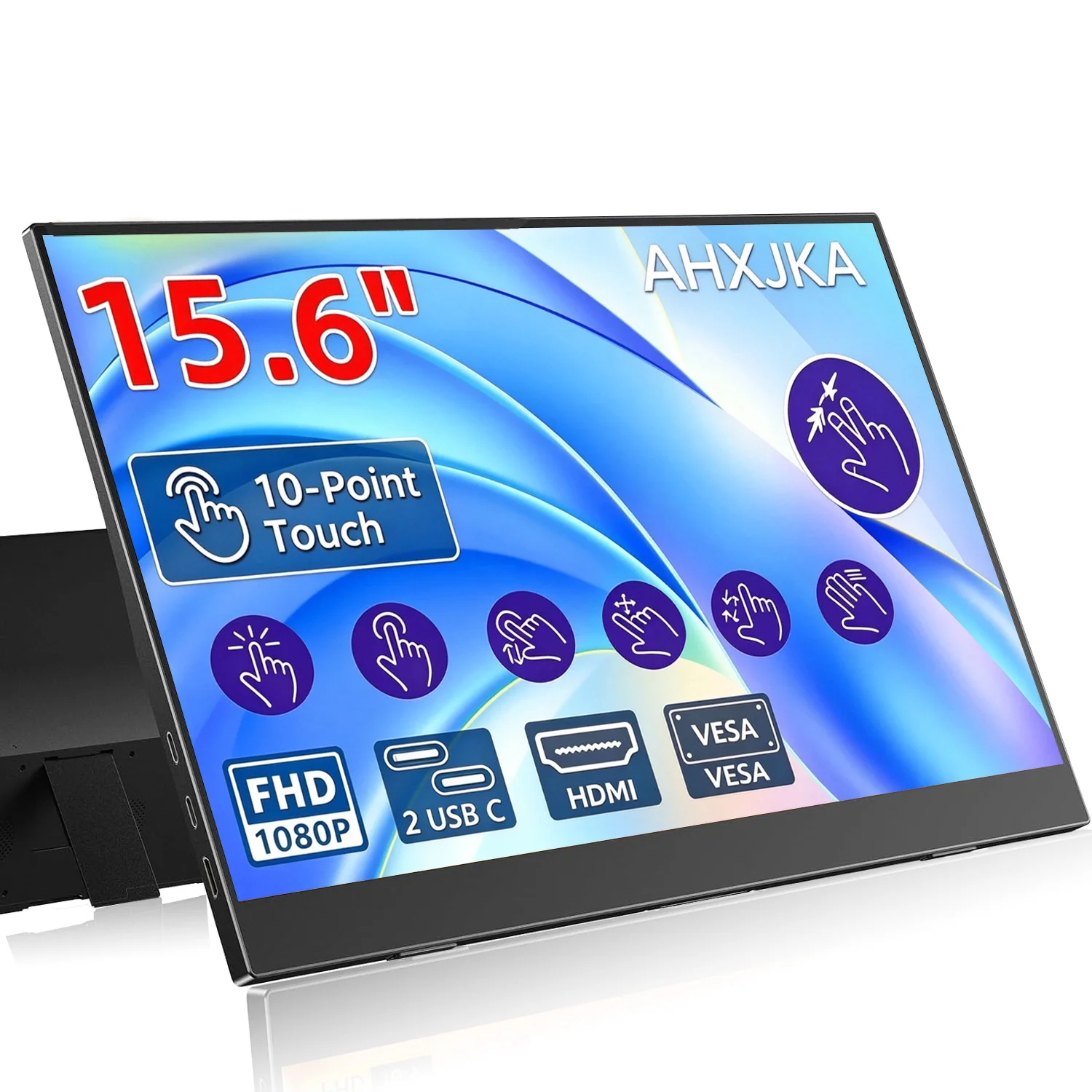 AHXJKA 15.6 Inch Touch FHD 1920*1080 IPS Portable Screen 72%sRGB 16:9 Wide Screen Plug & Play Touch Monitor for Work & Creation