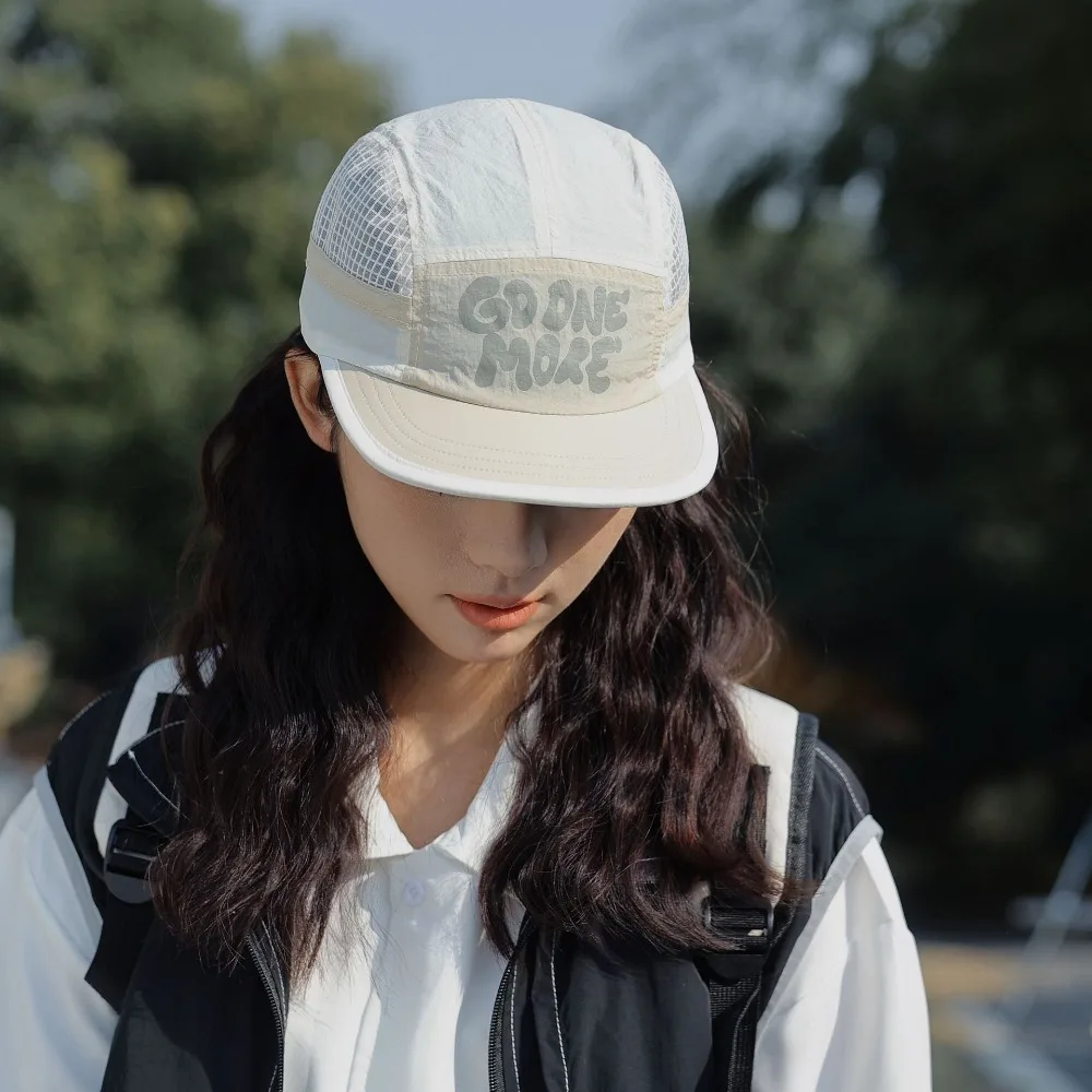 Schnell trocknende Mütze mit Buchstabendruck, Kordelzug-Design, verstellbare Baseballkappe mit kurzer Krempe, japanischer Stil, dünne Sonnenblende, Unisex