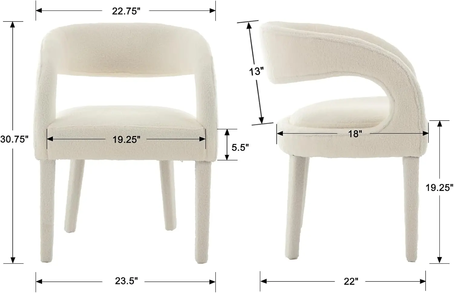 White Upholstered Dining Chairs Set of 2 Modern Kitchen & Dining Room Chairs Kitchen Chairs with Arms/Open Back Comfy Accent Cha