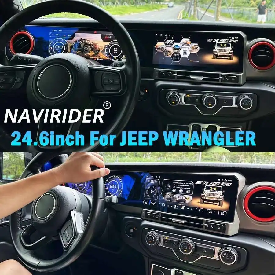 24,6-дюймовый автомобильный радиоприемник Carplay для JEEP WRANGLER 2018-2022, ЖК-дисплей Android, двойной сенсорный экран, мультимедийный плеер, GPS-навигация, стерео 4G