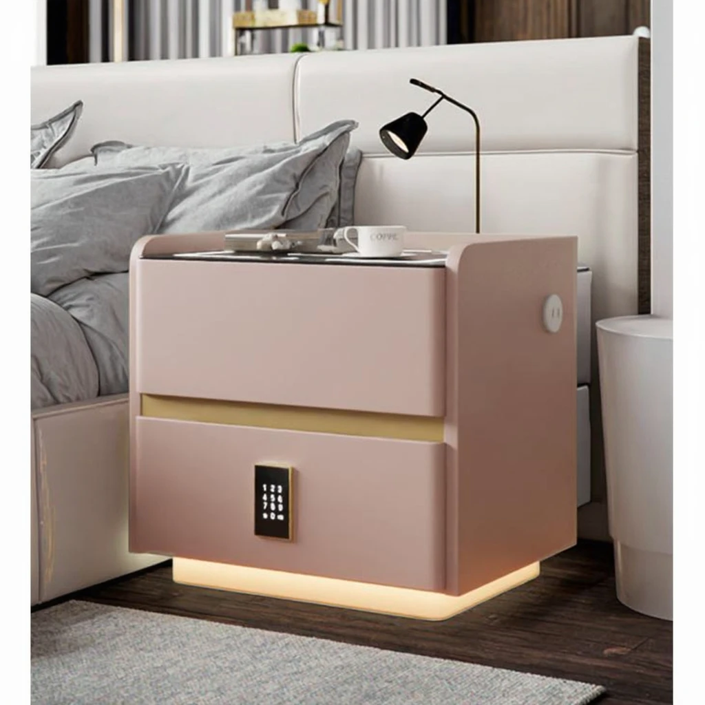 Smart Modern Wood Nightstand with 2 Drawers Exquisite Adaptive Home Bedside Storage Cabinet for Apartment Bedroom