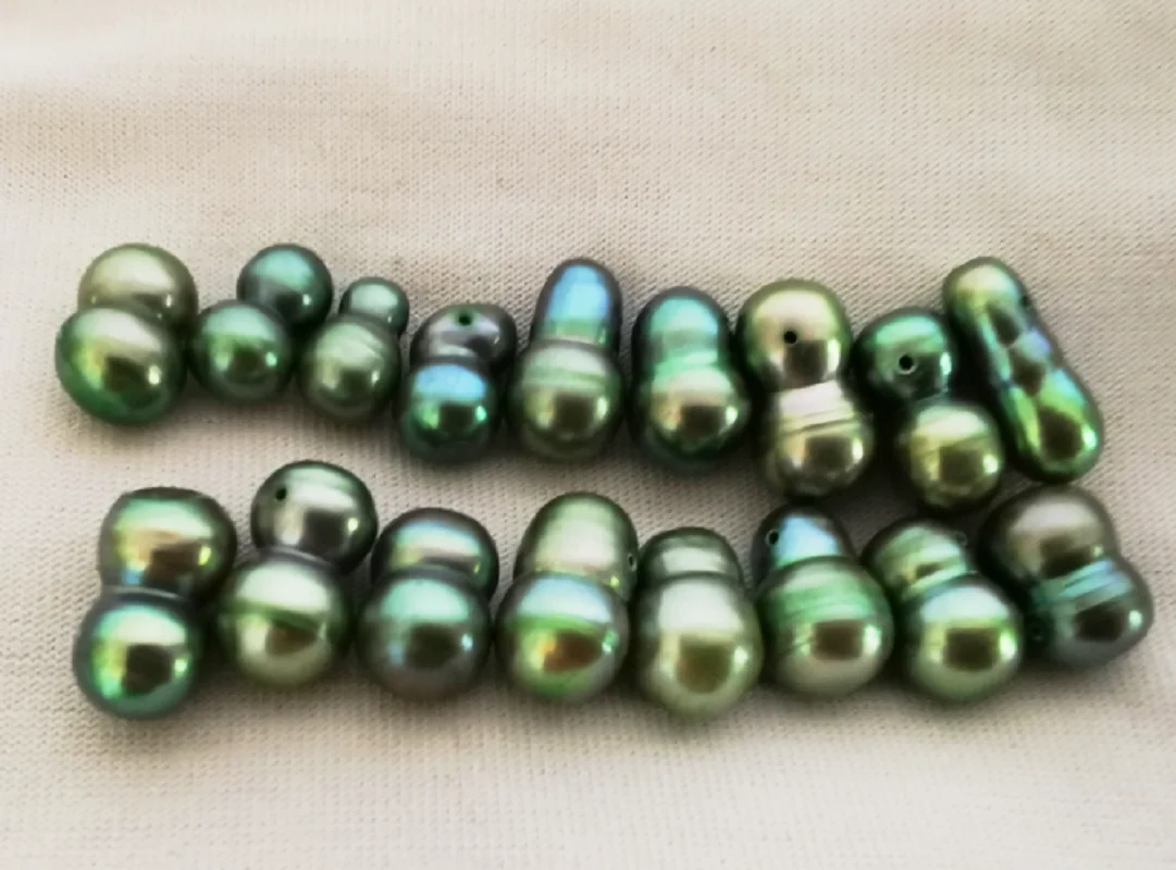 Wholesale 10pcs about 14x8mm Natural Genuine Olive Green Loose Pearl Beads Jewelry DIY Necklace Bracelet Full Drilled