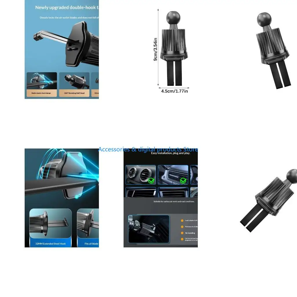 77JD Upgraded Car Vent Clip Mount with Extendable Metal Hook for Stable Phone Positioning For Most Holders Low Profile Design