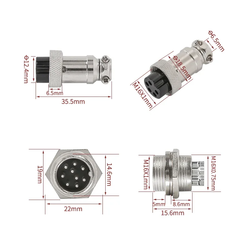 Aviation Plug-in Socket Electrical Connector 2 Core 3  4  5  6  7  8  9  10  16M/Gx16 Docking