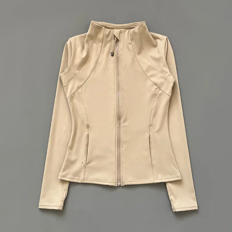 Ropa de yoga para correr con cuello levantado, chaqueta deportiva con cremallera, prendas de vestir exteriores de manga larga, top ajustado, ropa de protección solar