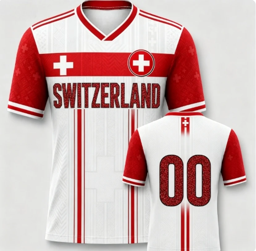 2026 new Swiss V-neck football T-shirt breathable quick drying outdoor sports fashion print unisex daily versatile