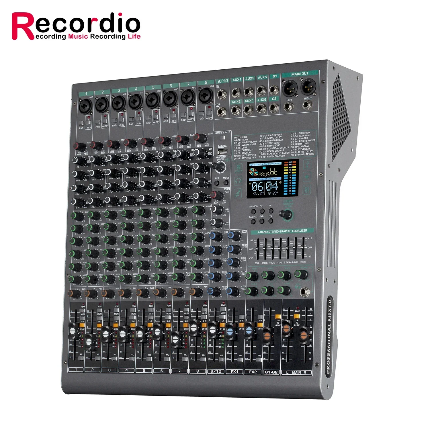 GAX-DM10 Latest Design 10-channel Stage Professional Mixing Console Audio Mixer Sound Controller 6 Aux Group 7-band EQ 99DSP