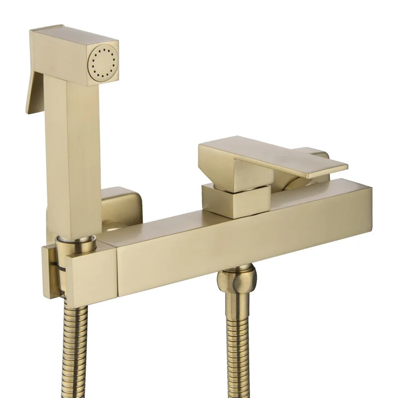 

Wall Mounted Toilet Bidet Sprayer Set Brass Hot And Cold Water Bathroom Shower Head Brushed Gold Self Cleaning Faucet