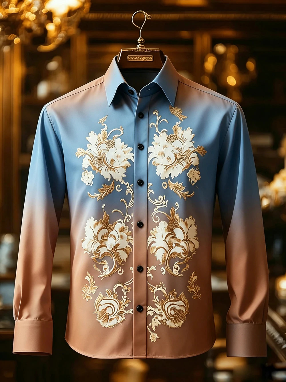

Men's Simple Long Sleeve Four-way Stretch Shirt Purple Gradient Flower 3D Printed Shirt Hawaiian Beach Casual Business Clothing