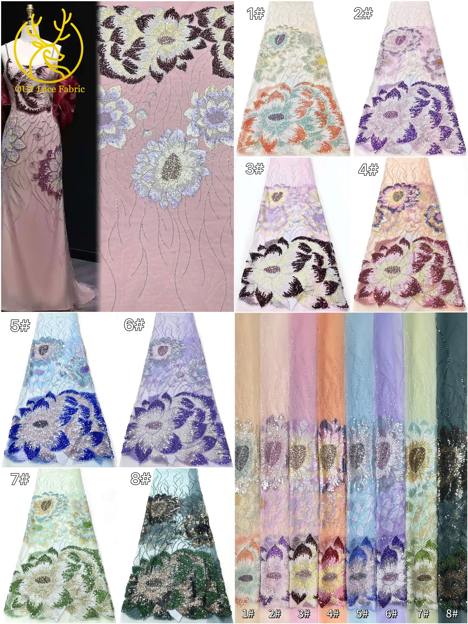 2026 Afrikanischer Bräutigam Bestickter Perlen-Spitzenstoff Modisches Design Französische Pailletten-Spitze Brautkleid Nähmaterial 5 Yards – Detail 2