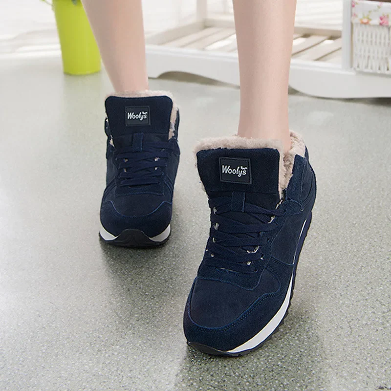 Botas de nieve a la moda para hombre, zapatos de talla grande, zapatillas tobilleras, calzado negro y azul, Invierno