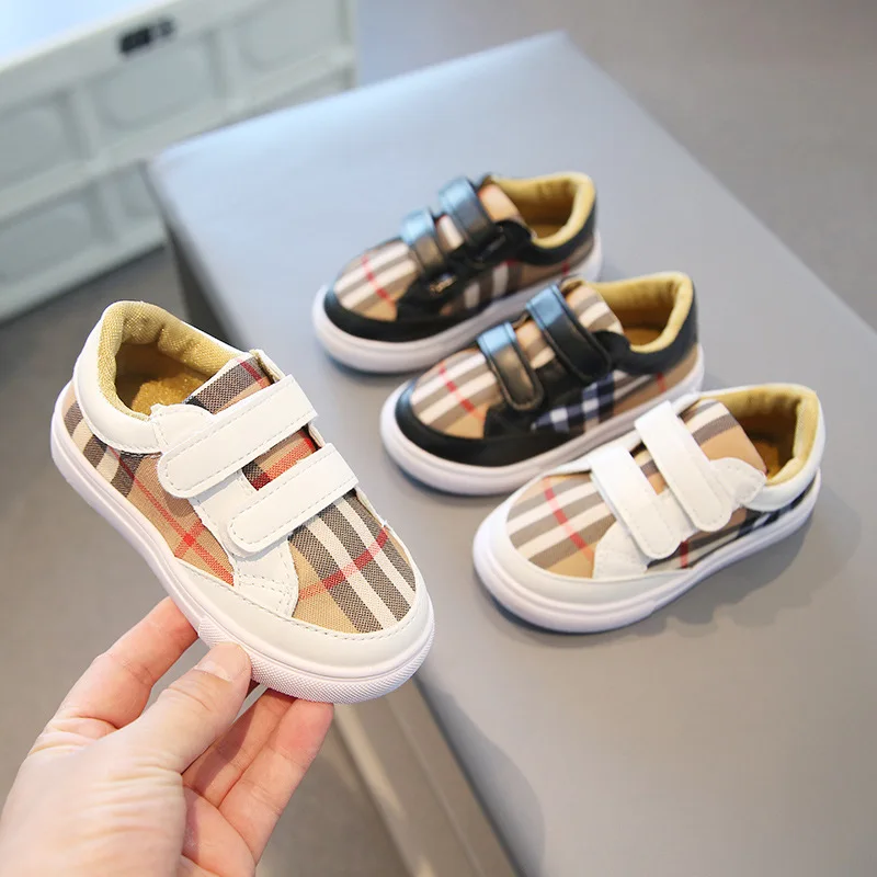 

2024New Children Checked Cloth Sneaker Baby3-8Year-Old Leisure Boys and Girls Shoes