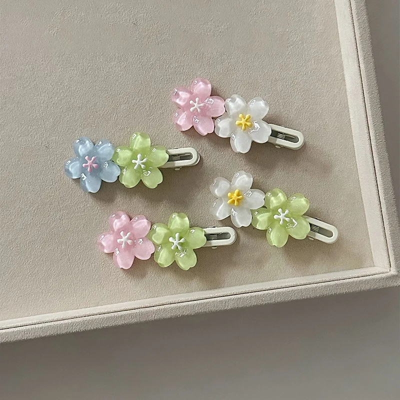 Summer Fresh Flower Hairpin Sweet Girls Sakura Side Clips Bangs Hair Clips For Women Headwear Hair Accessories