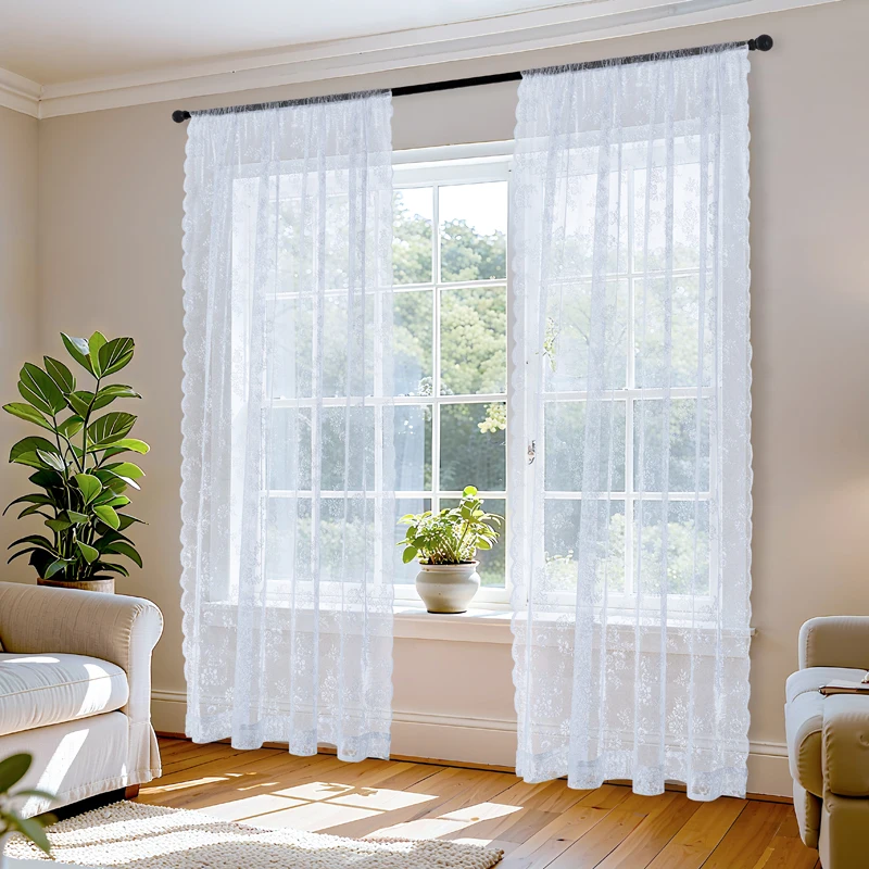 New Romantic Semi-Transparent Chiffon Lace Curtains Country-Style for Balcony Bay Window Office Home Decor Leisure Theme