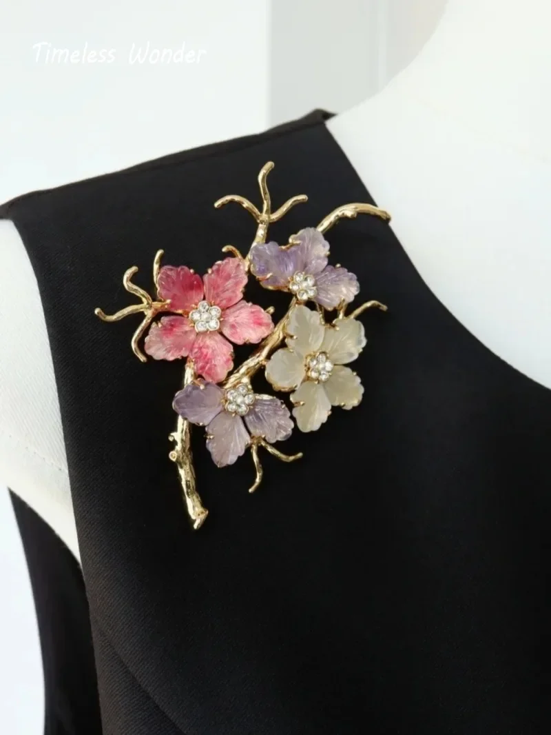 Timeless Wonder Fancy Zircon Glass Floral Brooch Pins for Women Designer Jewelry Punk Runway Luxury Gift Rare Top Cute 1462