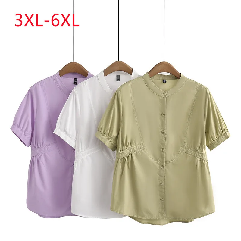 New 2023 Ladies Spring Summer Plus Size Tops For Women Large Size Short Sleeve o-neck White Button T-shirt  3XL 4XL 5XL 6XL