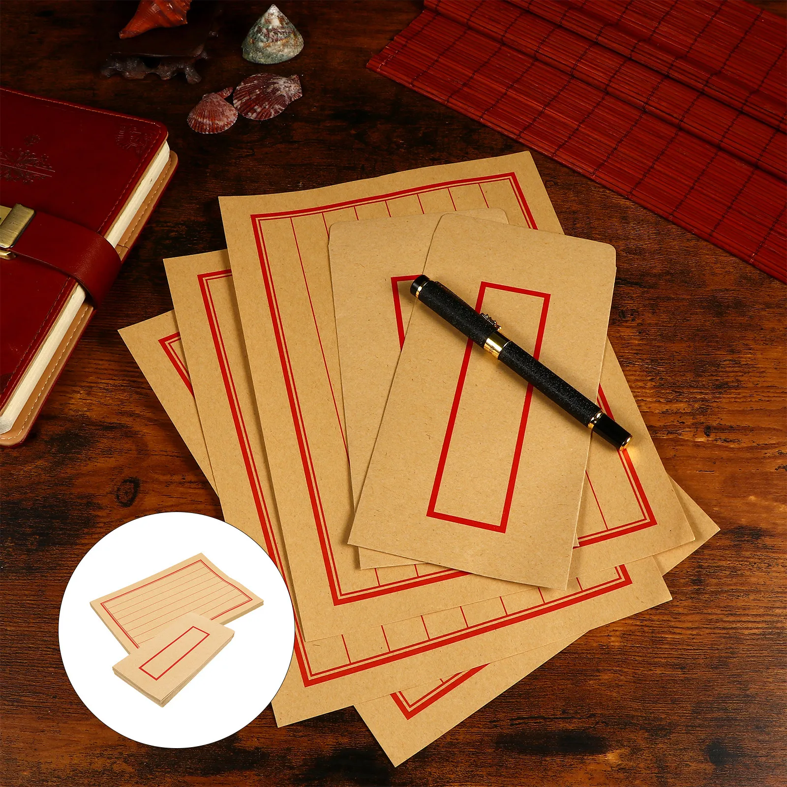 1 ensemble d'enveloppes en papier de style chinois, 50 papiers à lettres, 50 enveloppes pour écrire des notes de remerciement
